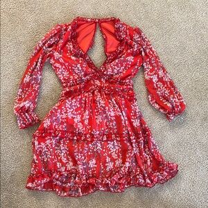 Floral Red Dress with Ruffle Details